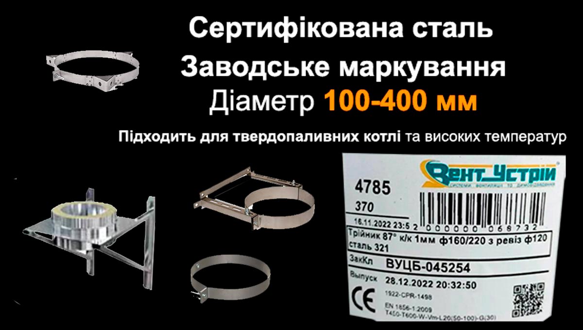 Сендвіч труба Ø400 мм з нержавійки для димоходу Монтажні елементи для димоходу з нержавійки