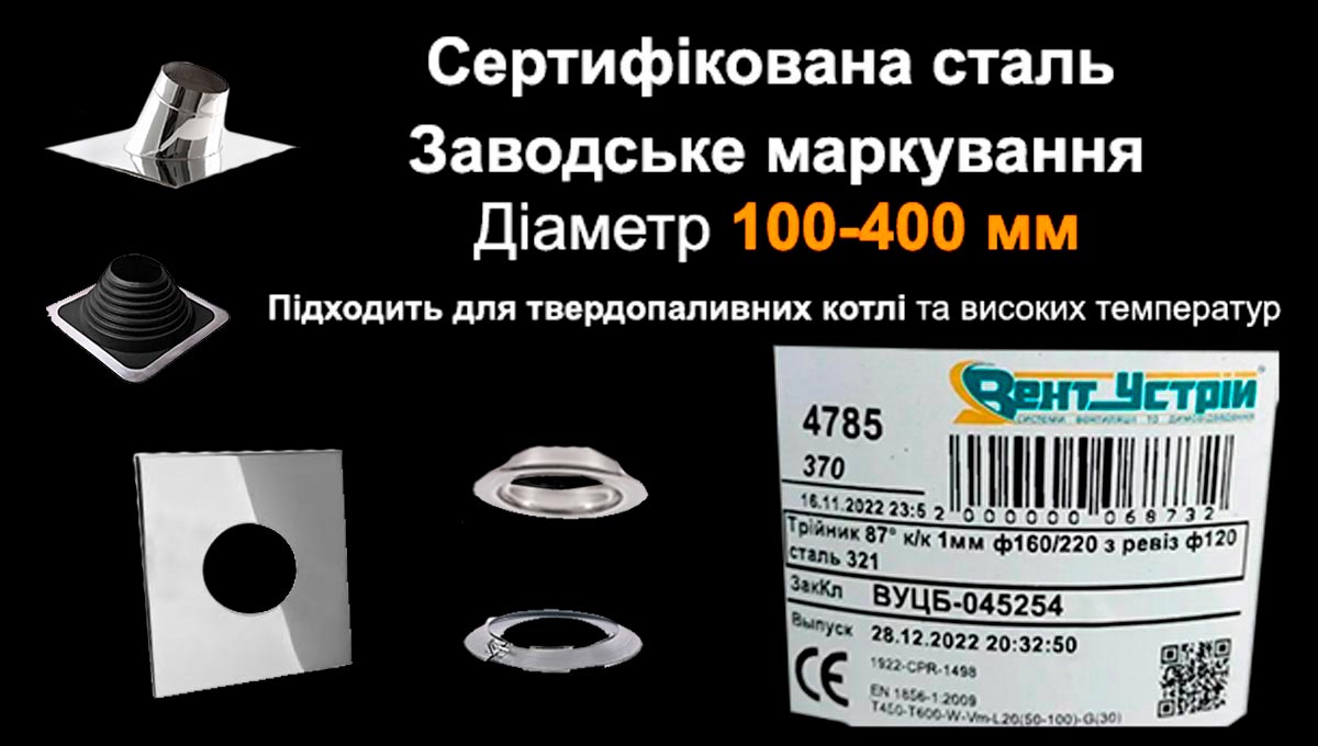 Сендвіч труба Ø400 мм з нержавійки для димоходу Прохідні та покрівельні елементи для димоходу
