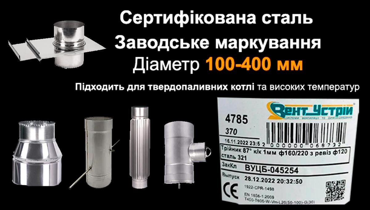 Сендвіч труба Ø400 мм з нержавійки для димоходу Технічні елементи для димоходу з нержавійки